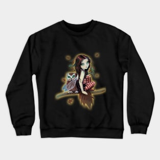 Autumn Owl Cute Big Eye Fairy Art Crewneck Sweatshirt